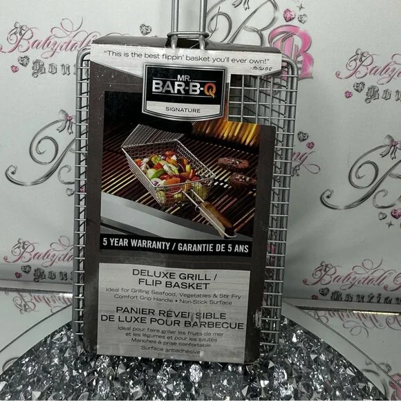 Bar-B-Q Deluxe Grill Basket with Wooden Handle flip basket grilling bbq π - Picture 2 of 3